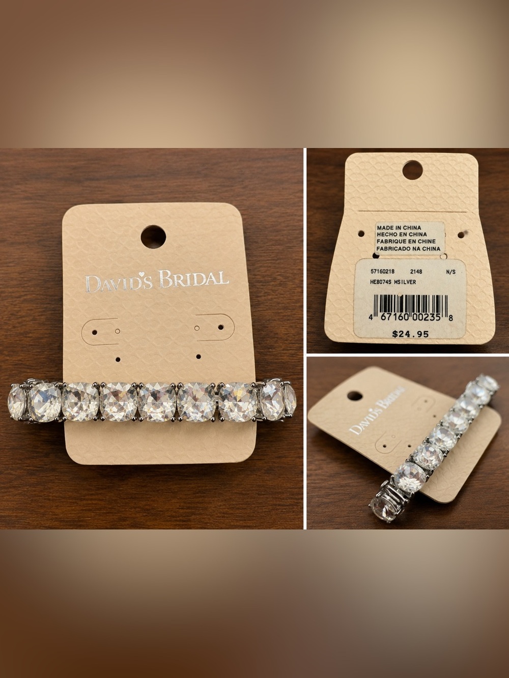 David’s Bridal Silver Tone Crystal Stretch Bracelet Bridal Wedding Jewelry